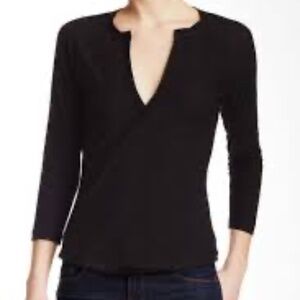 James Perse Split Neck Long Sleeve Raglan Tee - Black Medium (size 2)